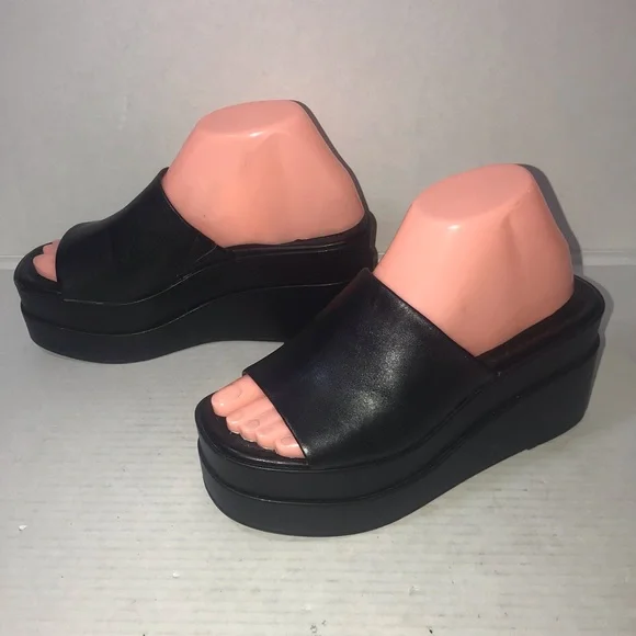 Steve Madden Black Leather Moveable Platform Sandals Sz 6.5 - Picture 5 of 11
